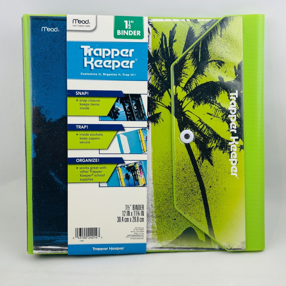 Mead Fun In The Sun Trapper Keeper 1.5 Inch Binder Palm Trees Lime Green 24014
